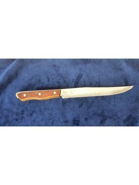 Vintage Maxam Wooden Handle Stainless Steel Knife By Japan - 10" Blade Full Tang